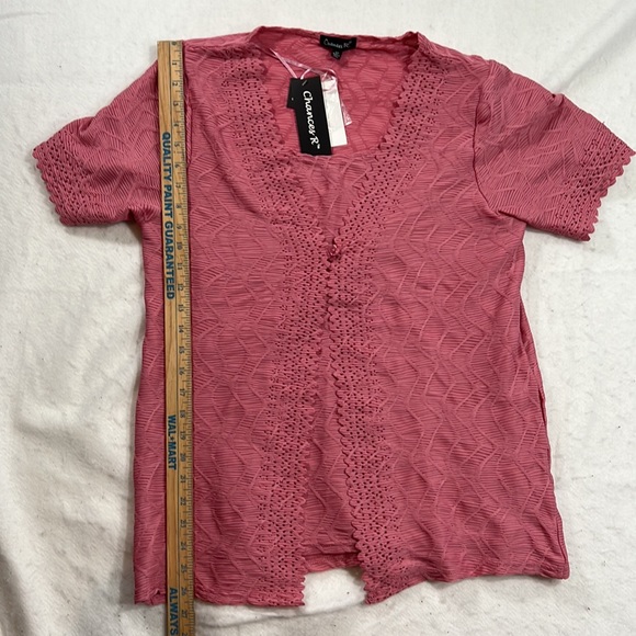 NWT Chances R Short Sleeve Blouse Shirt 2 Fer Twinset Pink Womens Size L - Picture 4 of 9